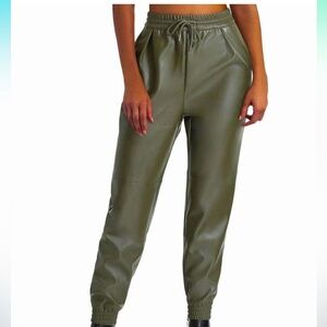 H by Halston medium green faux leather joggers NWT